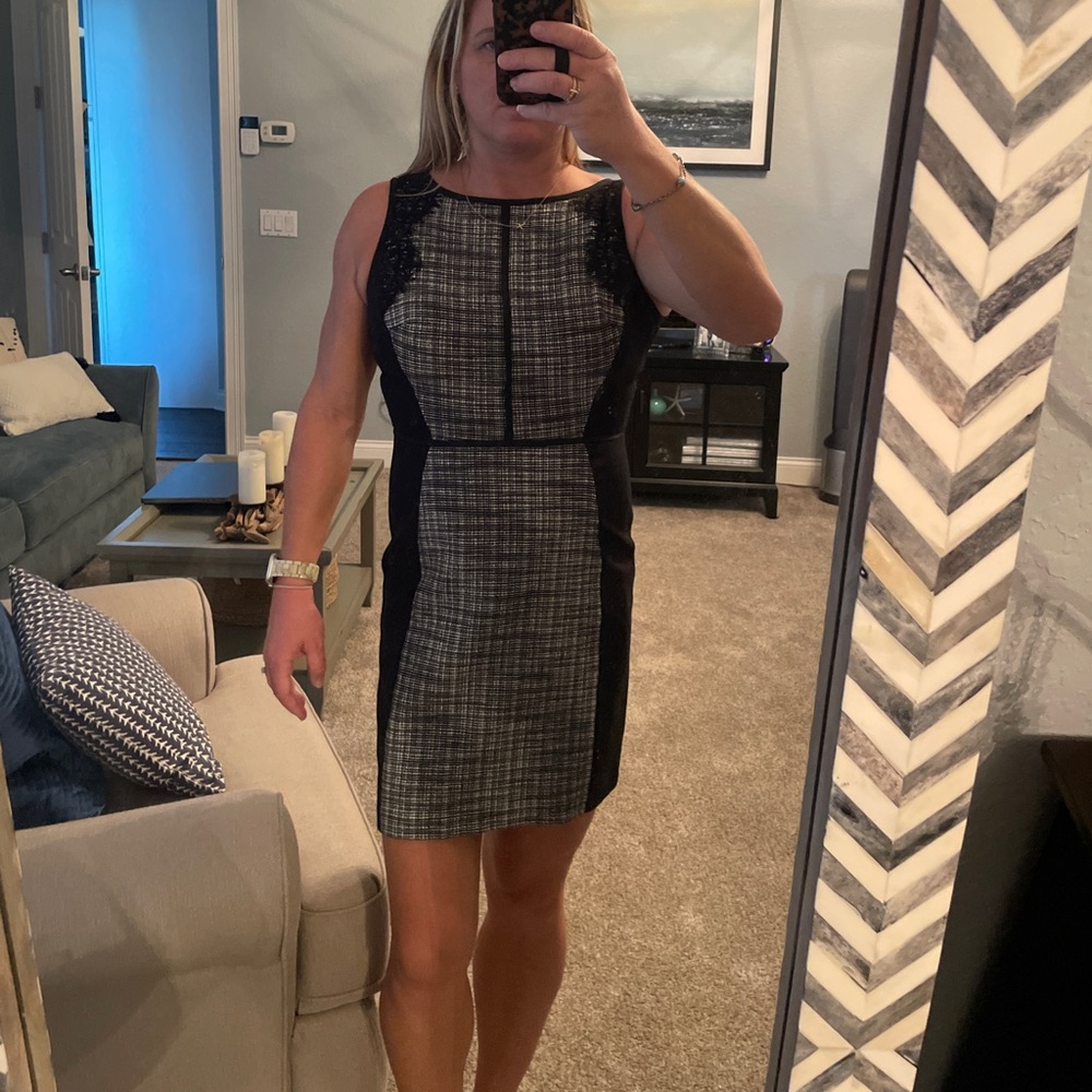 Loft business casual dress. Tweed and lace. LBD.